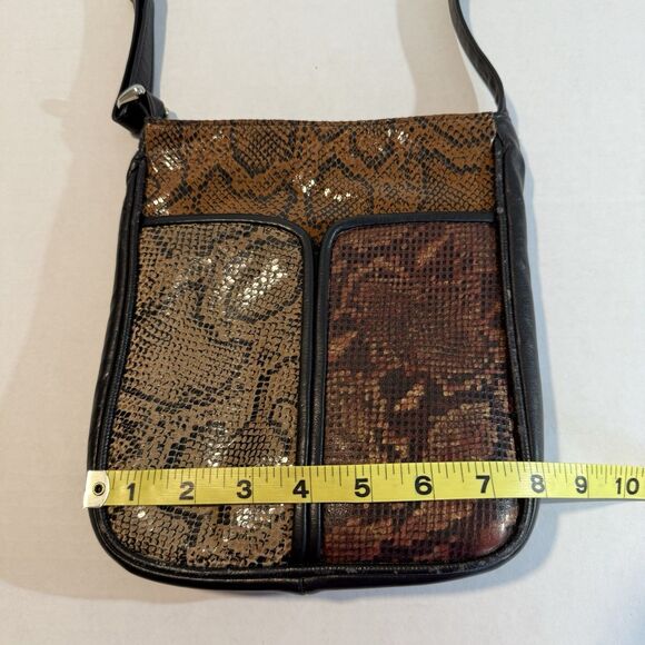 Dawli Leather Gold Patchwork Snakeskin Like Purse Crossbody Satchel Vintage 80s - Picture 5 of 14